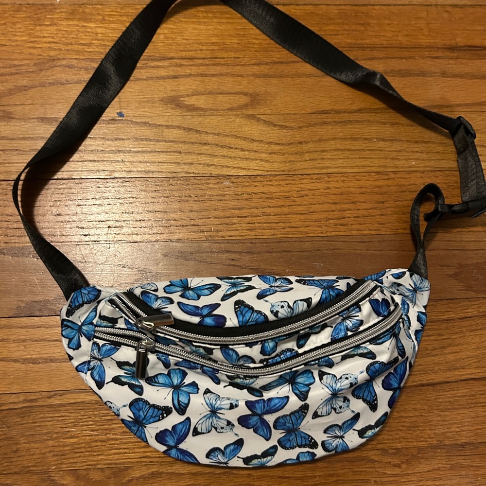 Blue Butterfly Print Fanny Pack